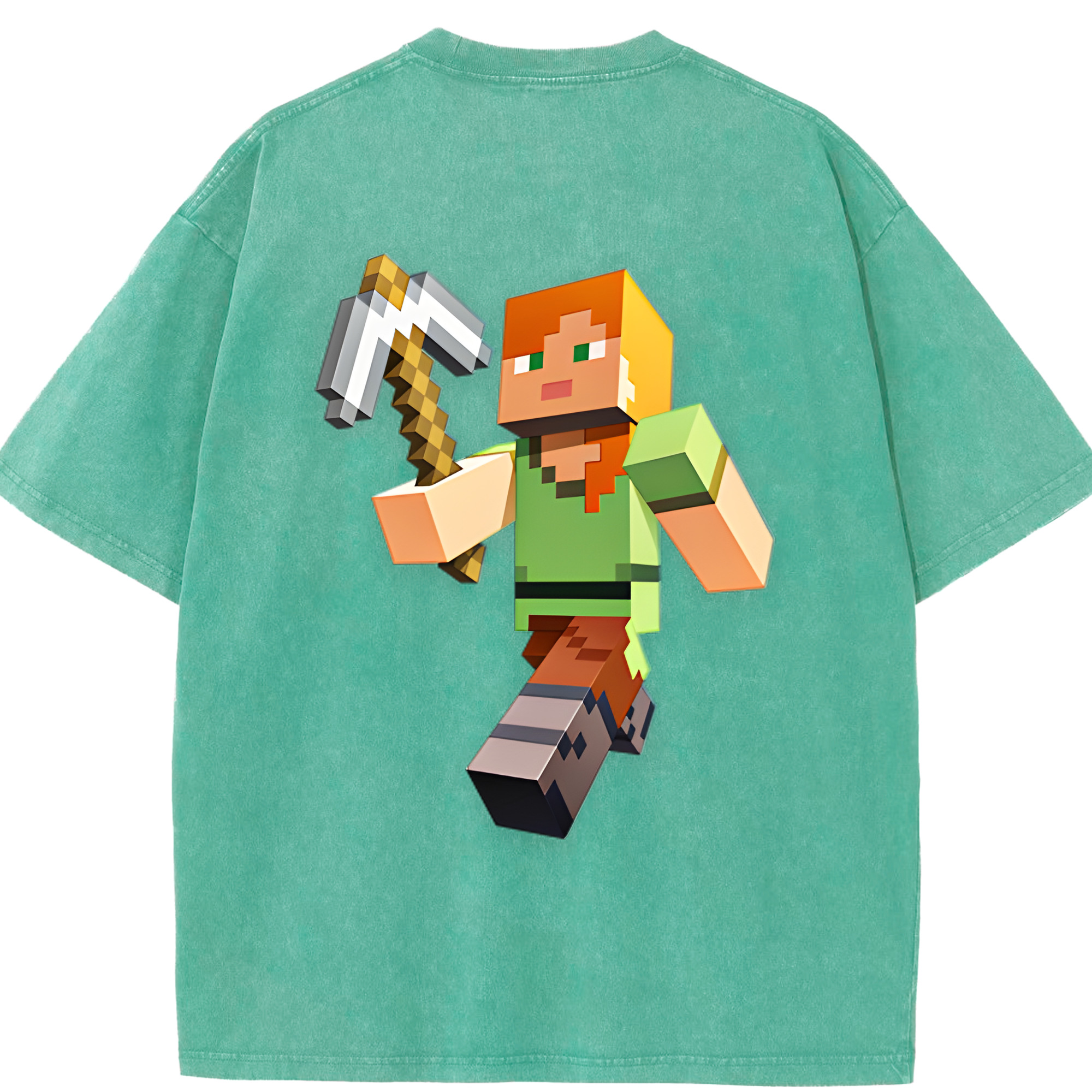 （画像用） マインクラフト ブロックの世界 Minecraft MC Block world 綿100% ヴィンテージ風 半袖Tシャツ（背面プリント）